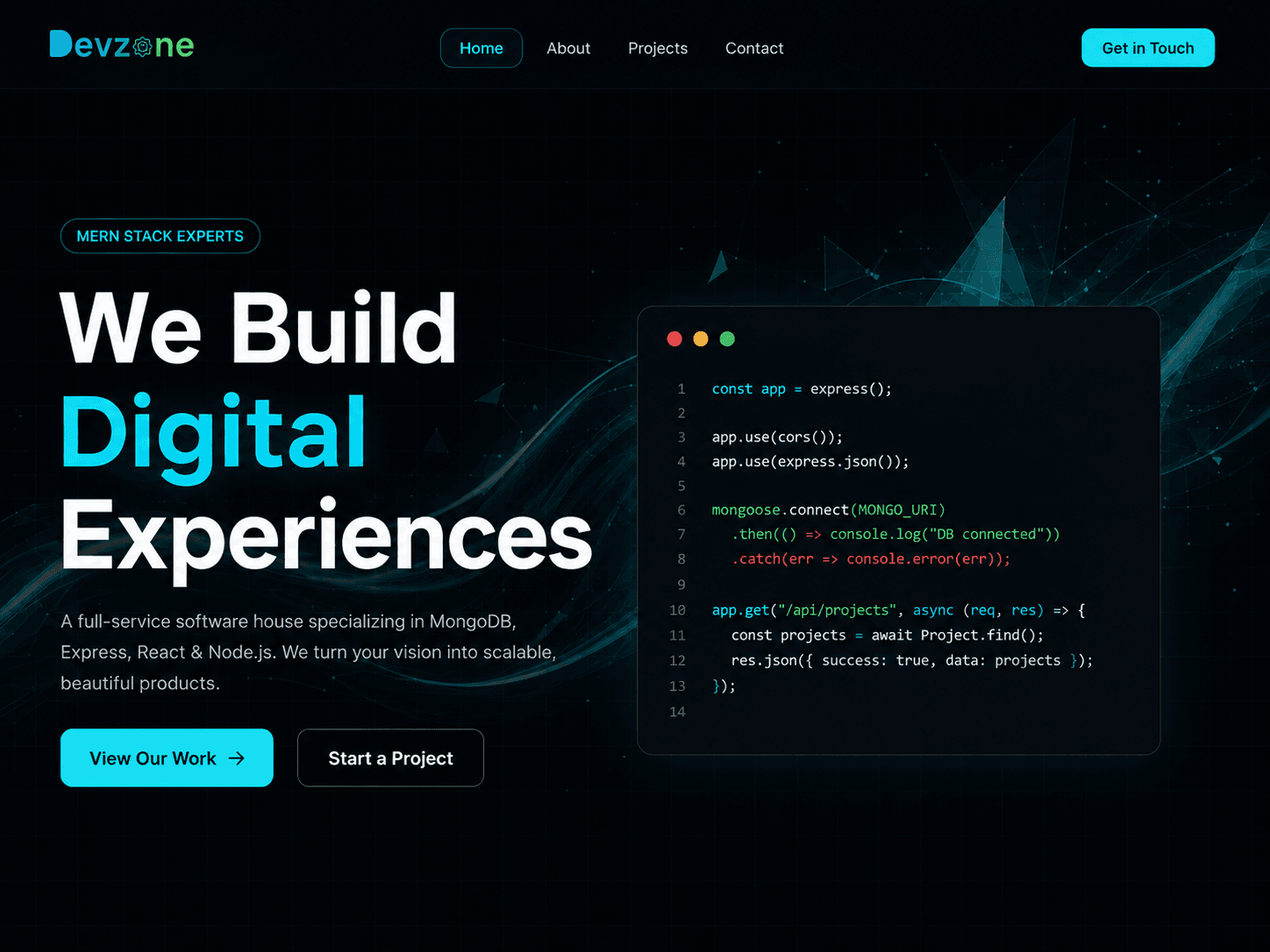 DevZone — Express & NestJS project screenshot